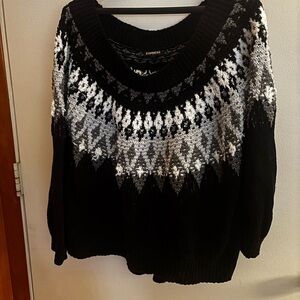 Express Cozy Black Nordic-Pattern Knit Sweater